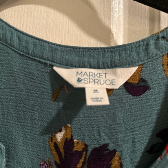 Market & Spruce Teal Floral Blouse - Picture 2 of 3